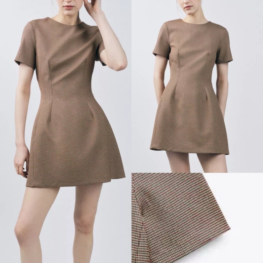 Zara NWT printed short sleeve mini dress with flare hem